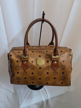 MCM Tan Visetos Boston 14" Bag No Strap